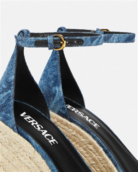 blue versace wedges|Versace barocco denim sandals.